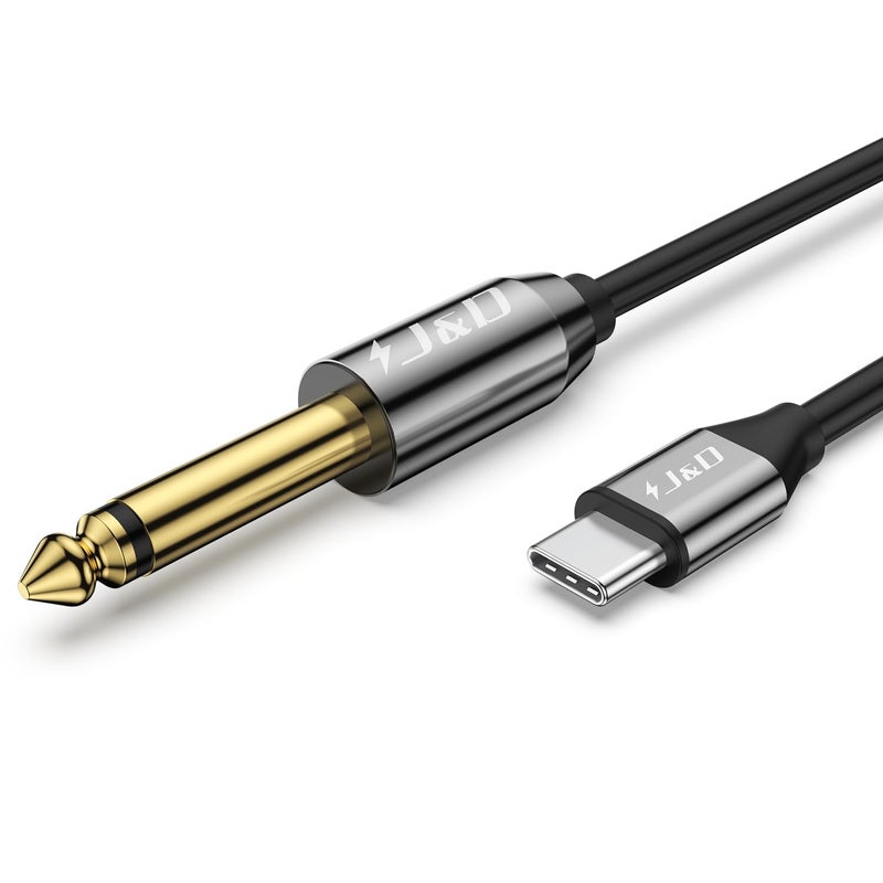 J&D USB-C to 6.35mm 1/4 inch TS Audio Cable, Gold Plated USB Type C to 1/4" Male Mono Interconnect Aux Adapter Cable Compatible with iPhone 16/17 Series, 3.3 Feet - Image 1